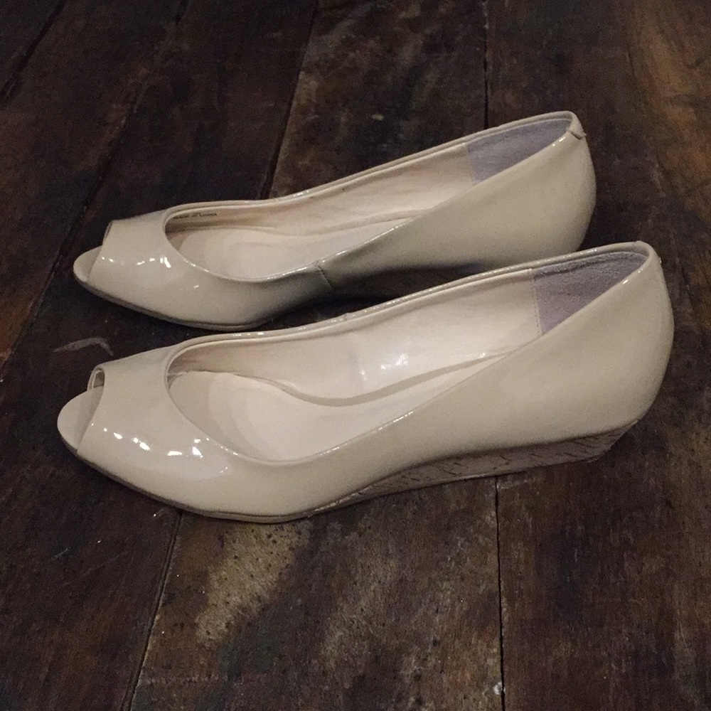 Talbots Peep Toe Cork Dress Wedge Neutral Tan 7